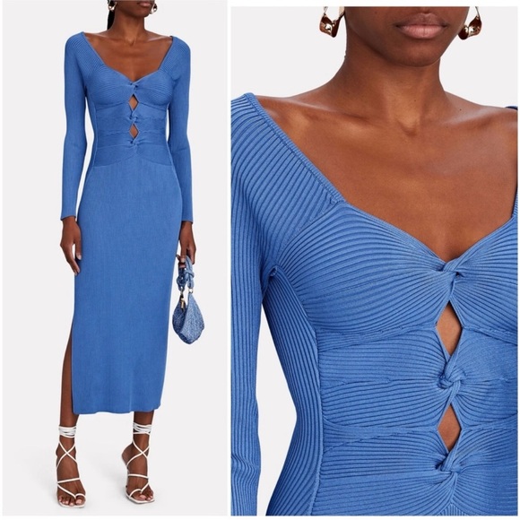 cult gaia Dresses & Skirts - Cult Gaia Blue Ribbed Cut Out Bodycon Dress